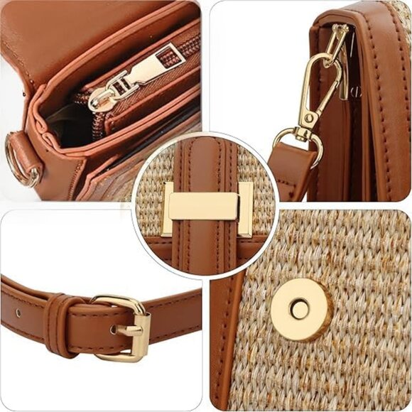 Women Straw Crossbody Bag Summer Beach Purse Woven Shoulder Handbag - Picture 5 of 6